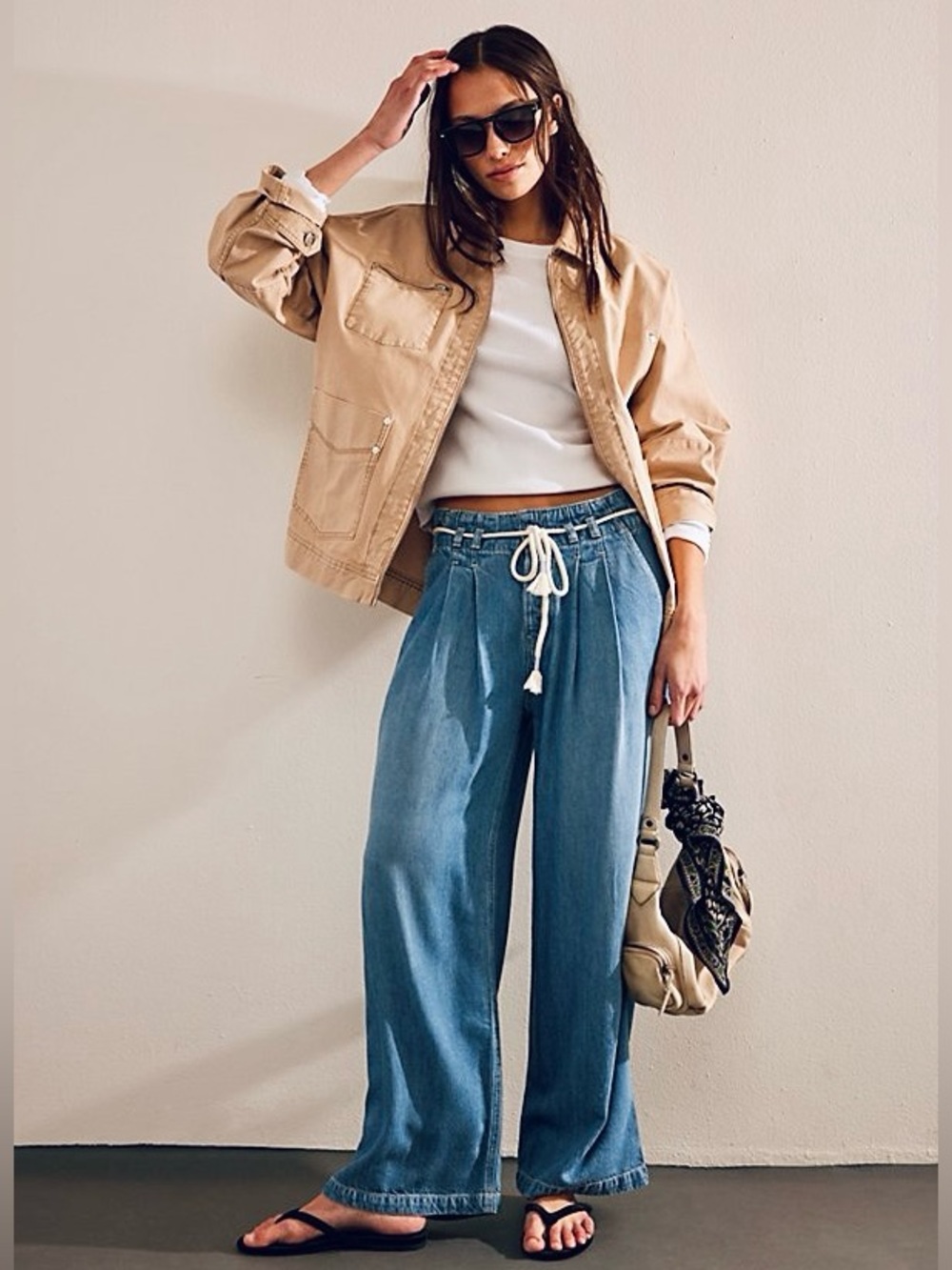 We The Free Light Blue Wide Leg Drawstring Denim Pants
